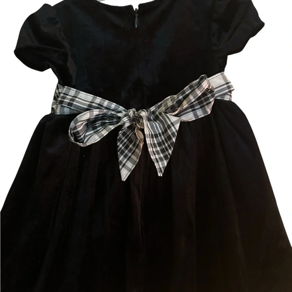 Bonnie Baby Black Velvet Holiday Dress – Size 18M Plaid Sash & Rose